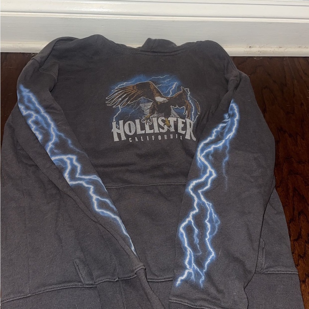 Hollister Gray Sweatshirt with Blue Lightning Design